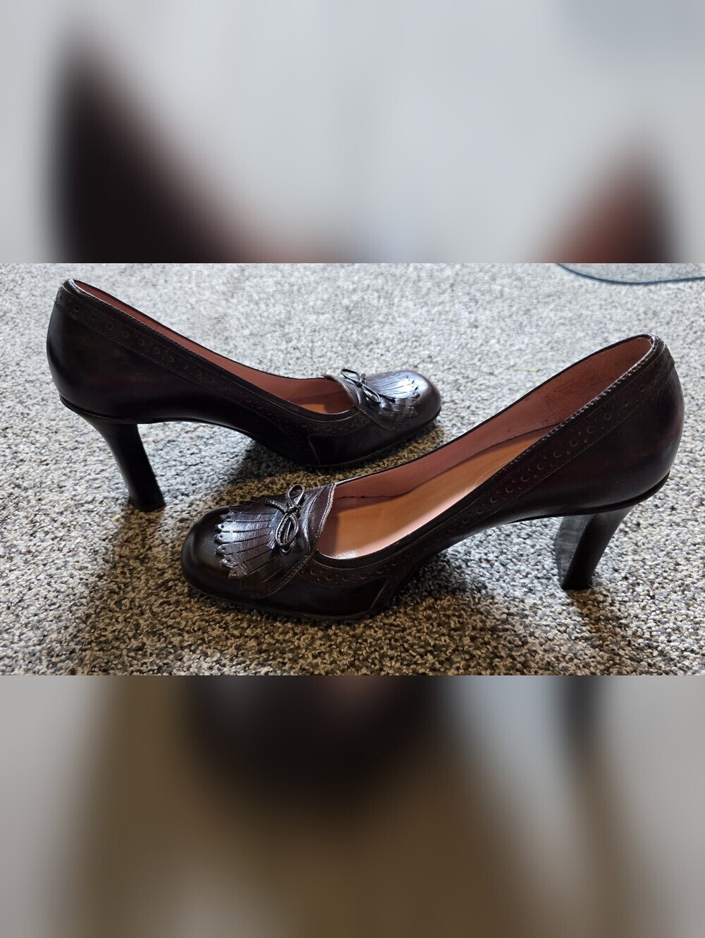 VTG Nine West Oksana Brown Leather Kiltie Brogue Pumps Heeled Loafers Size 8.5 - Picture 6 of 10